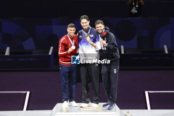 2024-07-27 - OH Sanguk of Republic of Korea, FERJANI Fares of Tunisia, SAMELE Luigi of Italy, podium, Men's Sabre Individual Fencing during the Olympic Games Paris 2024 on 27 July 2024 at Le Grand Palais in Paris, France - OLYMPIC GAMES PARIS 2024 - 27/07 - OLYMPIC GAMES PARIS 2024 - OLYMPIC GAMES