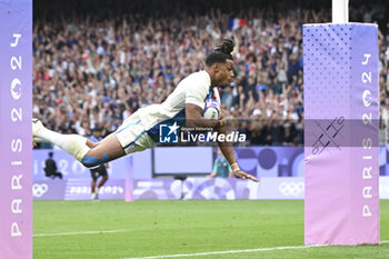 2024-07-27 - Jefferson-Lee Joseph (France) scores a try, Rugby Sevens, Men's final between France and Fiji during the Olympic Games Paris 2024 on 27 July 2024 at Stade de France in Saint-Denis, France - OLYMPIC GAMES PARIS 2024 - 27/07 - OLYMPIC GAMES PARIS 2024 - OLYMPIC GAMES