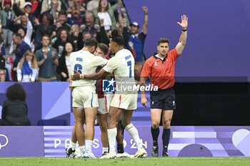 2024-07-27 - Antoine Dupont (France) celebrates a try, Rugby Sevens, Men's final between France and Fiji during the Olympic Games Paris 2024 on 27 July 2024 at Stade de France in Saint-Denis, France - OLYMPIC GAMES PARIS 2024 - 27/07 - OLYMPIC GAMES PARIS 2024 - OLYMPIC GAMES