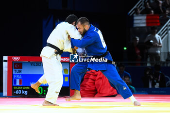 2024-07-27 - Salih Yildiz ( TUR ) against Luka Mkheidze ( FRA ), Judo, Men -60 kg during the Olympic Games Paris 2024 on 27 July 2024 at Arena Champ de Mars in Paris, France - OLYMPIC GAMES PARIS 2024 - 27/07 - OLYMPIC GAMES PARIS 2024 - OLYMPIC GAMES