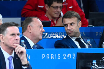 2024-07-27 - Emmanuel Macron ( French president ) and Marius Vizer ( president FIJ ), Judo, during the Olympic Games Paris 2024 on 27 July 2024 at Arena Champ de Mars in Paris, France - OLYMPIC GAMES PARIS 2024 - 27/07 - OLYMPIC GAMES PARIS 2024 - OLYMPIC GAMES