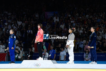 2024-07-27 - Baasankhuu Bavuudorj ( MGL ) Silver, Natsumi Tsunoda ( JPN ) Gold, Shirine Boukli ( France ) and Tara Babulfath ( Sweden ) Bronze, Judo, Women -48 kg during the Olympic Games Paris 2024 on 27 July 2024 at Arena Champ de Mars in Paris, France - OLYMPIC GAMES PARIS 2024 - 27/07 - OLYMPIC GAMES PARIS 2024 - OLYMPIC GAMES