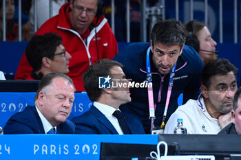 2024-07-27 - Emmanuel Macron ( French president ) and Tony Estanguet ( president JO 2024 ), Judo, during the Olympic Games Paris 2024 on 27 July 2024 at Arena Champ de Mars in Paris, France - OLYMPIC GAMES PARIS 2024 - 27/07 - OLYMPIC GAMES PARIS 2024 - OLYMPIC GAMES