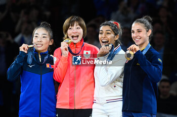 2024-07-27 - Baasankhuu Bavuudorj ( MGL ) Silver, Natsumi Tsunoda ( JPN ) Gold, Shirine Boukli ( France ) and Tara Babulfath ( Sweden ) Bronze, Judo, Women -48 kg during the Olympic Games Paris 2024 on 27 July 2024 at Arena Champ de Mars in Paris, France - OLYMPIC GAMES PARIS 2024 - 27/07 - OLYMPIC GAMES PARIS 2024 - OLYMPIC GAMES