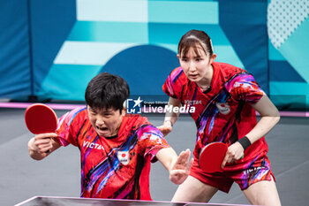 2024-07-27 - Hina Hayata and Tomokazu Harimoto (JPN), Mixed doubles round of 16, Table Tennis, during the Olympic Games Paris 2024 on 27 July 2024 at South Paris Arena 4 in Paris, France - OLYMPIC GAMES PARIS 2024 - 27/07 - OLYMPIC GAMES PARIS 2024 - OLYMPIC GAMES