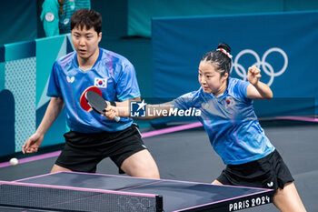 2024-07-27 - Jonghoon Lim and Yubin Shin (KOR), Mixed doubles round of 16, Table Tennis, during the Olympic Games Paris 2024 on 27 July 2024 at South Paris Arena 4 in Paris, France - OLYMPIC GAMES PARIS 2024 - 27/07 - OLYMPIC GAMES PARIS 2024 - OLYMPIC GAMES