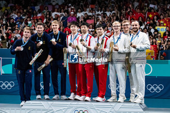 2024-08-09 - Sweden Silver medal, China Gold medal, France Bronze medal, Table Tennis, Men's Team during the Olympic Games Paris 2024 on 9 August 2024 at South Paris Arena in Paris, France - OLYMPIC GAMES PARIS 2024 - 09/08 - OLYMPIC GAMES PARIS 2024 - OLYMPIC GAMES