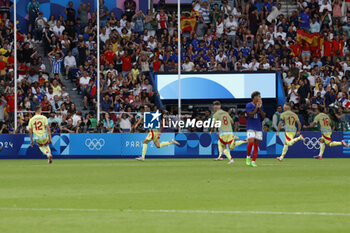 2024-08-09 - Sergio Camello of Spain celebrates his goal, Football, Men's Gold Medal Match between France and Spain during the Olympic Games Paris 2024 on 9 August 2024 at Parc des Princes in Paris, France - OLYMPIC GAMES PARIS 2024 - 09/08 - OLYMPIC GAMES PARIS 2024 - OLYMPIC GAMES