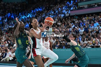 2024-08-09 - A’ja Wilson (USA) and Ezi Magbegor (AUS), Basketball, Women's Semifinal between United States and Australia during the Olympic Games Paris 2024 on 9 August 2024 at Bercy Arena in Paris, France - OLYMPIC GAMES PARIS 2024 - 09/08 - OLYMPIC GAMES PARIS 2024 - OLYMPIC GAMES