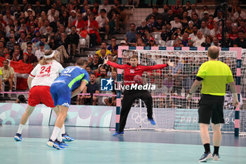 2024-08-09 - Urban Lesjak (Slovenia), Handball, Men's Semifinal between Slovenia and Denmark during the Olympic Games Paris 2024 on 9 August 2024 at Pierre Mauroy stadium in Villeneuve-d'Ascq near Lille, France - OLYMPIC GAMES PARIS 2024 - 09/08 - OLYMPIC GAMES PARIS 2024 - OLYMPIC GAMES