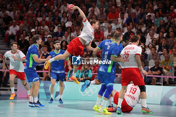 2024-08-09 - Simon Pytlick (Denmark), Handball, Men's Semifinal between Slovenia and Denmark during the Olympic Games Paris 2024 on 9 August 2024 at Pierre Mauroy stadium in Villeneuve-d'Ascq near Lille, France - OLYMPIC GAMES PARIS 2024 - 09/08 - OLYMPIC GAMES PARIS 2024 - OLYMPIC GAMES