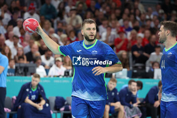 2024-08-09 - Aleks Vlah (Slovenia), Handball, Men's Semifinal between Slovenia and Denmark during the Olympic Games Paris 2024 on 9 August 2024 at Pierre Mauroy stadium in Villeneuve-d'Ascq near Lille, France - OLYMPIC GAMES PARIS 2024 - 09/08 - OLYMPIC GAMES PARIS 2024 - OLYMPIC GAMES