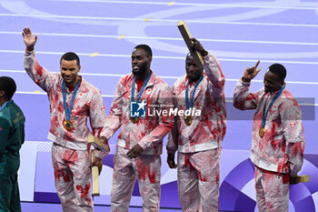 2024-08-09 - BLAKE Jerome, BROWN Aaron, De GRASSE Andre and RODNEY Brendon ( Team Canada ) Gold medal, Athletics, Men's 4 x 100m Relay Final during the Olympic Games Paris 2024 on 9 August 2024 at Stade de France in Saint-Denis near Paris, France - OLYMPIC GAMES PARIS 2024 - 09/08 - OLYMPIC GAMES PARIS 2024 - OLYMPIC GAMES