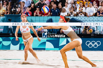 2024-08-09 - Tanja Hueberli and Nina Brunner (SUI), Beach Volleyball, Women's Bronze Medal Match between Australia and Switzerland during the Olympic Games Paris 2024 on 9 August 2024 at Eiffel Tower Stadium in Paris, France - OLYMPIC GAMES PARIS 2024 - 09/08 - OLYMPIC GAMES PARIS 2024 - OLYMPIC GAMES