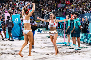 2024-08-09 - Tanja Hueberli and Nina Brunner (SUI), Beach Volleyball, Women's Bronze Medal Match between Australia and Switzerland during the Olympic Games Paris 2024 on 9 August 2024 at Eiffel Tower Stadium in Paris, France - OLYMPIC GAMES PARIS 2024 - 09/08 - OLYMPIC GAMES PARIS 2024 - OLYMPIC GAMES