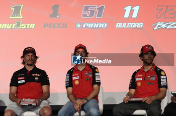 2024-06-12 - press conference for the presentation of the WDW World Ducati Week scheduled at the Misano racetrack between 26 and 29 July 2024 - with CEO Claudio Domenicali, MotoGP riders Pecco Bagnaia and Enea Bastianini, Toni Cairoli of the new Ducati cross team. Bologna, June 12, 2024, Ducati Factory in borgo Panigale - WORLD DUCATI WEEK PRESENTATION - OTHER - MOTORS