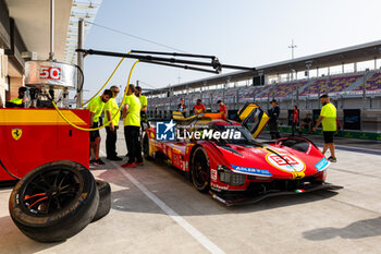 2024-02-23 - 51 PIER GUIDI Alessandro (ita), CALADO James (gbr), GIOVINAZZI Antonio (ita), Ferrari AF Corse, Ferrari 499P #51, pitstop practice during the Prologue of the 2024 FIA World Endurance Championship, from February 24 to 26, 2024 on the Losail International Circuit in Lusail, Qatar - FIA WEC - PROLOGUE 2024 - QATAR - ENDURANCE - MOTORS