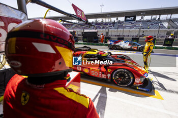2024-02-29 - 50 FUOCO Antonio (ita), MOLINA Miguel (spa), NIELSEN Nicklas (dnk), Ferrari AF Corse, Ferrari 499P #50, Hypercar, ambiance in the pits during the Qatar Airways Qatar 1812 KM, 1st round of the 2024 FIA World Endurance Championship, from February 29 to March 02, 2024 on the Losail International Circuit in Lusail, Qatar - FIA WEC - QATAR AIRWAYS QATAR 1812 KM - ENDURANCE - MOTORS