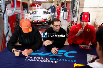 2024-03-01 - HERIAU François (fra), Vista AF Corse, Ferrari 296 GT3, portrait, MANN Simon (usa), Vista AF Corse, Ferrari 296 GT3, portrait, ROVERA Alessio (ita), Vista AF Corse, Ferrari 296 GT3, portrait, autograph session during the Qatar Airways Qatar 1812 KM, 1st round of the 2024 FIA World Endurance Championship, from February 29 to March 02, 2024 on the Losail International Circuit in Lusail, Qatar - FIA WEC - QATAR AIRWAYS QATAR 1812 KM - ENDURANCE - MOTORS