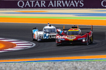 2024-03-02 - 50 FUOCO Antonio (ita), MOLINA Miguel (spa), NIELSEN Nicklas (dnk), Ferrari AF Corse, Ferrari 499P #50, Hypercar, 93 JENSEN Mikkel (dnk), MULLER Nico (swi), VERGNE Jean-Eric (fra), Peugeot TotalEnergies, Peugeot 9x8 #93, Hypercar, action during the Qatar Airways Qatar 1812 KM, 1st round of the 2024 FIA World Endurance Championship, from February 29 to March 02, 2024 on the Losail International Circuit in Lusail, Qatar - FIA WEC - QATAR AIRWAYS QATAR 1812 KM - ENDURANCE - MOTORS