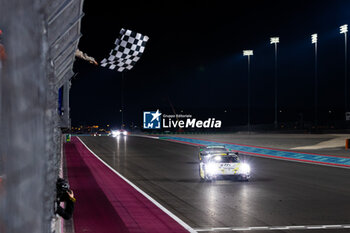 2024-03-02 - 92 MALYKHIN Aliaksandr (kna), STURM Joel (ger), BACHLER Klaus (aut), Manthey Purerxcing, Porsche 911 GT3 R #91, LM GT3, action checkered flag, drapeau during the Qatar Airways Qatar 1812 KM, 1st round of the 2024 FIA World Endurance Championship, from February 29 to March 02, 2024 on the Losail International Circuit in Lusail, Qatar - FIA WEC - QATAR AIRWAYS QATAR 1812 KM - ENDURANCE - MOTORS