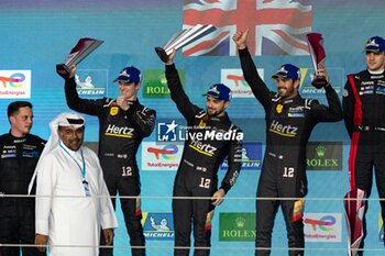 2024-03-02 - 12 STEVENS Will (gbr), NATO Norman (fra), ILOTT Callum (gbr), Hertz Team Jota, Porsche 963 #12, Hypercar, podium during the Qatar Airways Qatar 1812 KM, 1st round of the 2024 FIA World Endurance Championship, from February 29 to March 02, 2024 on the Losail International Circuit in Lusail, Qatar - FIA WEC - QATAR AIRWAYS QATAR 1812 KM - ENDURANCE - MOTORS