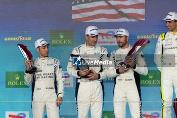 2024-03-02 - 27 JAMES Ian (usa), MANCINELLI Daniel (ita), RIBERAS Alex (spa), Heart of Racing Team, Aston Martin Vantage GT3 #27, LM GT3, podium during the Qatar Airways Qatar 1812 KM, 1st round of the 2024 FIA World Endurance Championship, from February 29 to March 02, 2024 on the Losail International Circuit in Lusail, Qatar - FIA WEC - QATAR AIRWAYS QATAR 1812 KM - ENDURANCE - MOTORS