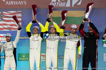 2024-03-02 - 92 MALYKHIN Aliaksandr (kna), STURM Joel (ger), BACHLER Klaus (aut), Manthey Purerxcing, Porsche 911 GT3 R #91, LM GT3, podium during the Qatar Airways Qatar 1812 KM, 1st round of the 2024 FIA World Endurance Championship, from February 29 to March 02, 2024 on the Losail International Circuit in Lusail, Qatar - FIA WEC - QATAR AIRWAYS QATAR 1812 KM - ENDURANCE - MOTORS