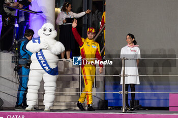 2024-03-02 - 83 KUBICA Robert (pol), SHWARTZMAN Robert (isr), YE Yifei (chn), AF Corse, Ferrari 499P #83, Hypercar, podium during the Qatar Airways Qatar 1812 KM, 1st round of the 2024 FIA World Endurance Championship, from February 29 to March 02, 2024 on the Losail International Circuit in Lusail, Qatar - FIA WEC - QATAR AIRWAYS QATAR 1812 KM - ENDURANCE - MOTORS