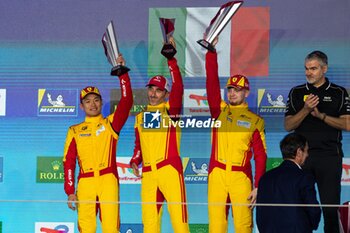 2024-03-02 - 83 KUBICA Robert (pol), SHWARTZMAN Robert (isr), YE Yifei (chn), AF Corse, Ferrari 499P #83, Hypercar, podium during the Qatar Airways Qatar 1812 KM, 1st round of the 2024 FIA World Endurance Championship, from February 29 to March 02, 2024 on the Losail International Circuit in Lusail, Qatar - FIA WEC - QATAR AIRWAYS QATAR 1812 KM - ENDURANCE - MOTORS