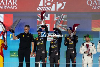 2024-03-02 - 12 STEVENS Will (gbr), NATO Norman (fra), ILOTT Callum (gbr), Hertz Team Jota, Porsche 963 #12, Hypercar, podium during the Qatar Airways Qatar 1812 KM, 1st round of the 2024 FIA World Endurance Championship, from February 29 to March 02, 2024 on the Losail International Circuit in Lusail, Qatar - FIA WEC - QATAR AIRWAYS QATAR 1812 KM - ENDURANCE - MOTORS