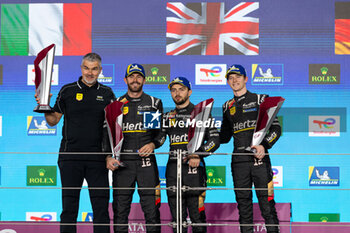 2024-03-02 - 12 STEVENS Will (gbr), NATO Norman (fra), ILOTT Callum (gbr), Hertz Team Jota, Porsche 963 #12, Hypercar, podium during the Qatar Airways Qatar 1812 KM, 1st round of the 2024 FIA World Endurance Championship, from February 29 to March 02, 2024 on the Losail International Circuit in Lusail, Qatar - FIA WEC - QATAR AIRWAYS QATAR 1812 KM - ENDURANCE - MOTORS