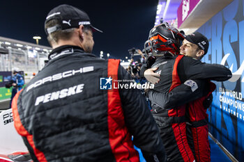 2024-03-02 - 06 ESTRE Kevin (fra), LOTTERER André (ger), VANTHOOR Laurens (bel), Porsche Penske Motorsport, Porsche 963 #06, Hypercar, celebration podium during the Qatar Airways Qatar 1812 KM, 1st round of the 2024 FIA World Endurance Championship, from February 29 to March 02, 2024 on the Losail International Circuit in Lusail, Qatar - FIA WEC - QATAR AIRWAYS QATAR 1812 KM - ENDURANCE - MOTORS