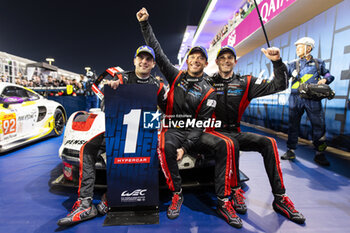 2024-03-02 - 06 ESTRE Kevin (fra), LOTTERER André (ger), VANTHOOR Laurens (bel), Porsche Penske Motorsport, Porsche 963 #06, Hypercar, podium, portrait during the Qatar Airways Qatar 1812 KM, 1st round of the 2024 FIA World Endurance Championship, from February 29 to March 02, 2024 on the Losail International Circuit in Lusail, Qatar - FIA WEC - QATAR AIRWAYS QATAR 1812 KM - ENDURANCE - MOTORS