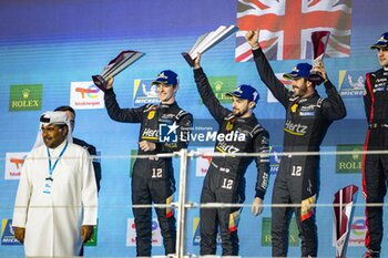 2024-03-02 - 12 STEVENS Will (gbr), NATO Norman (fra), ILOTT Callum (gbr), Hertz Team Jota, Porsche 963 #12, Hypercar podium, portrait during the Qatar Airways Qatar 1812 KM, 1st round of the 2024 FIA World Endurance Championship, from February 29 to March 02, 2024 on the Losail International Circuit in Lusail, Qatar - FIA WEC - QATAR AIRWAYS QATAR 1812 KM - ENDURANCE - MOTORS