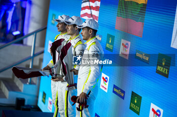 2024-03-02 - MALYKHIN Aliaksandr (kna), STURM Joel (ger), BACHLER Klaus (aut), Manthey Purerxcing, Porsche 911 GT3 R #91, LM GT3, podium, portrait during the Qatar Airways Qatar 1812 KM, 1st round of the 2024 FIA World Endurance Championship, from February 29 to March 02, 2024 on the Losail International Circuit in Lusail, Qatar - FIA WEC - QATAR AIRWAYS QATAR 1812 KM - ENDURANCE - MOTORS