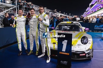 2024-03-02 - 92 MALYKHIN Aliaksandr (kna), STURM Joel (ger), BACHLER Klaus (aut), Manthey Purerxcing, Porsche 911 GT3 R #91, LM GT3, portrait at the podium during the Qatar Airways Qatar 1812 KM, 1st round of the 2024 FIA World Endurance Championship, from February 29 to March 02, 2024 on the Losail International Circuit in Lusail, Qatar - FIA WEC - QATAR AIRWAYS QATAR 1812 KM - ENDURANCE - MOTORS