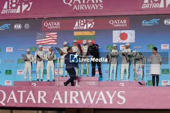 2024-03-02 - 92 MALYKHIN Aliaksandr (kna), STURM Joel (ger), BACHLER Klaus (aut), Manthey Purerxcing, Porsche 911 GT3 R #91, LM GT3, 27 JAMES Ian (usa), MANCINELLI Daniel (ita), RIBERAS Alex (spa), Heart of Racing Team, Aston Martin Vantage GT3 #27, LM GT3, 777 SORENSEN Marco (dnk), MATEU Clément (fra), BASTARD Erwan (fra), D'Station Racing, Aston Martin Vantage GT3 #777, LM GT3, podium, portrait, during the Qatar Airways Qatar 1812 KM, 1st round of the 2024 FIA World Endurance Championship, from February 29 to March 02, 2024 on the Losail International Circuit in Lusail, Qatar - FIA WEC - QATAR AIRWAYS QATAR 1812 KM - ENDURANCE - MOTORS