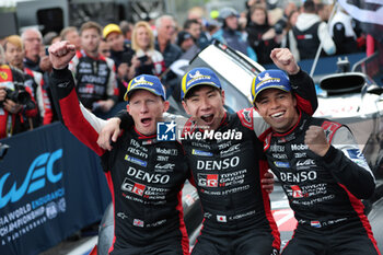 2024-04-21 - #07 Mike Conway, Kamui Kobayashi, Nyck De Vries Of The Team Toyota Gazoo Racing, Toyota Gr010 - Hybrid, Hypercar ,They celebrate after winning the Race,During Fia World Endurance Championship WEC 6 Hours Of Imola Italy 2024 21 April , Imola , Italy - FIA WORLD ENDURANCE  CHAMPIONSHIP WEC 6 HOURS OF IMOLA  ITALY 2024  - ENDURANCE - MOTORS