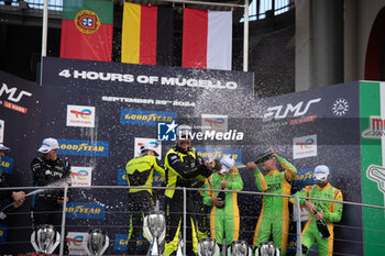 2024-09-29 - Jonas RIED (DEU),Maceo CAPIETTO (FRA),Matteo CAIROLI (ITA) of team IRON LYNX - PROTON, Matthias KAISER (CHE),Olli CALDWELL (GBR),Alexander LYNN (GBR) of a team ALGARVE PRO RACING, Sebastian ALVAREZ (MEX),Vladislav LOMKO (FRA),Tom DILLMANN (FRA) of a team INTER EUROPOL COMPETITION on a podium of LMP2 class, ELMS in Mugello - ELMS - 4 HOURS OF MUGELLO - ENDURANCE - MOTORS