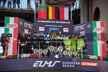 2024-09-29 - Jonas RIED (DEU),Maceo CAPIETTO (FRA),Matteo CAIROLI (ITA) of team IRON LYNX - PROTON, Matthias KAISER (CHE),Olli CALDWELL (GBR),Alexander LYNN (GBR) of a team ALGARVE PRO RACING, Sebastian ALVAREZ (MEX),Vladislav LOMKO (FRA),Tom DILLMANN (FRA) of a team INTER EUROPOL COMPETITION on a podium of LMP2 class, ELMS in Mugello - ELMS - 4 HOURS OF MUGELLO - ENDURANCE - MOTORS