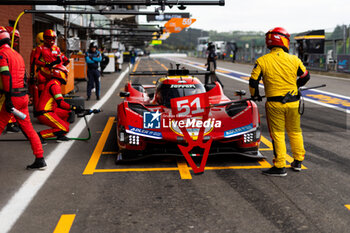 09/05/2024 - 51 PIER GUIDI Alessandro (ita), CALADO James (gbr), GIOVINAZZI Antonio (ita), Ferrari AF Corse, Ferrari 499P #51, Hypercar, pitlane, during the 2024 TotalEnergies 6 Hours of Spa-Francorchamps, 3rd round of the 2024 FIA World Endurance Championship, from May 8 to 11, 2024 on the Circuit de Spa-Francorchamps in Stavelot, Belgium - FIA WEC - 6 HOURS OF SPA-FRANCORCHAMPS 2024 - ENDURANCE - MOTORI