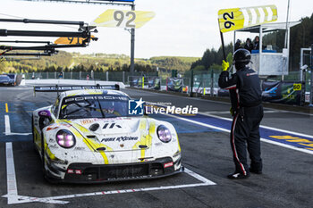 2024-05-11 - 92 MALYKHIN Aliaksandr (kna), STURM Joel (ger), BACHLER Klaus (aut), Manthey Purerxcing, Porsche 911 GT3 R #91, LM GT3, pit stop during the 2024 TotalEnergies 6 Hours of Spa-Francorchamps, 3rd round of the 2024 FIA World Endurance Championship, from May 8 to 11, 2024 on the Circuit de Spa-Francorchamps in Stavelot, Belgium - FIA WEC - 6 HOURS OF SPA-FRANCORCHAMPS 2024 - ENDURANCE - MOTORS