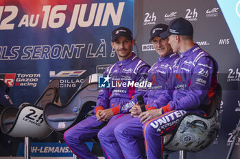 2024-06-07 - 23 KEATING Ben (usa), ALBUQUERQUE Filipe (prt), HANLEY Ben (gbr), United Autosports USA, Oreca 07 - Gibson #23 PRO/AM, LMP2, portrait during the Scrutineering of the 2024 24 Hours of Le Mans, 4th round of the 2024 FIA World Endurance Championship, on the Place de la République, from June 7 to 8, 2024 in Le Mans, France - 24 HEURES DU MANS 2024 - SCRUTINEERING - ENDURANCE - MOTORS