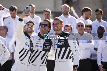 2024-06-07 - 93 VERGNE Jean-Eric (fra), JENSEN Mikkel (dnk), MULLER Nico (swi), Peugeot TotalEnergies, Peugeot 9x8 #93, Hypercar, FIA WEC, portrait during the Scrutineering of the 2024 24 Hours of Le Mans, 4th round of the 2024 FIA World Endurance Championship, on the Place de la République, from June 7 to 8, 2024 in Le Mans, France - 24 HEURES DU MANS 2024 - SCRUTINEERING - ENDURANCE - MOTORS