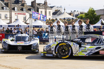 2024-06-07 - 93 VERGNE Jean-Eric (fra), JENSEN Mikkel (dnk), MULLER Nico (swi), Peugeot TotalEnergies, Peugeot 9x8 #93, Hypercar, FIA WEC, 94 VANDOORNE Stoffel (bel), DUVAL Loïc (fra), DI RESTA Paul (gbr), Peugeot TotalEnergies, Peugeot 9x8 #94, Hypercar, FIA WEC, portrait during the Scrutineering of the 2024 24 Hours of Le Mans, 4th round of the 2024 FIA World Endurance Championship, on the Place de la République, from June 7 to 8, 2024 in Le Mans, France - 24 HEURES DU MANS 2024 - SCRUTINEERING - ENDURANCE - MOTORS