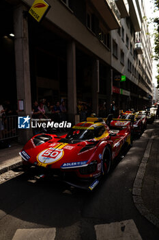 2024-06-08 - 50 FUOCO Antonio (ita), MOLINA Miguel (spa), NIELSEN Nicklas (dnk), Ferrari AF Corse, Ferrari 499P #50, Hypercar, FIA WEC, during the Scrutineering of the 2024 24 Hours of Le Mans, 4th round of the 2024 FIA World Endurance Championship, on the Place de la République, from June 7 to 8, 2024 in Le Mans, France - 24 HEURES DU MANS 2024 - SCRUTINEERING - ENDURANCE - MOTORS