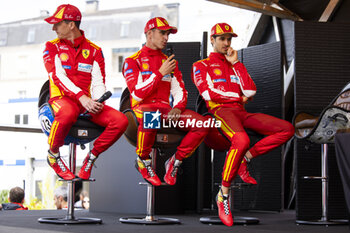 2024-06-08 - 51 PIER GUIDI Alessandro (ita), CALADO James (gbr), GIOVINAZZI Antonio (ita), Ferrari AF Corse, Ferrari 499P #51, Hypercar, FIA WEC, portrait during the Scrutineering of the 2024 24 Hours of Le Mans, 4th round of the 2024 FIA World Endurance Championship, on the Place de la République, from June 7 to 8, 2024 in Le Mans, France - 24 HEURES DU MANS 2024 - SCRUTINEERING - ENDURANCE - MOTORS