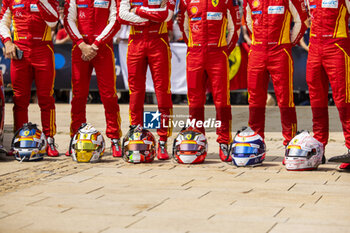 2024-06-08 - 50 FUOCO Antonio (ita), MOLINA Miguel (spa), NIELSEN Nicklas (dnk), Ferrari AF Corse, Ferrari 499P #50, Hypercar, FIA WEC, 51 PIER GUIDI Alessandro (ita), CALADO James (gbr), GIOVINAZZI Antonio (ita), Ferrari AF Corse, Ferrari 499P #51, Hypercar, FIA WEC, portrait during the Scrutineering of the 2024 24 Hours of Le Mans, 4th round of the 2024 FIA World Endurance Championship, on the Place de la République, from June 7 to 8, 2024 in Le Mans, France - 24 HEURES DU MANS 2024 - SCRUTINEERING - ENDURANCE - MOTORS