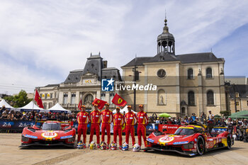 2024-06-08 - 50 FUOCO Antonio (ita), MOLINA Miguel (spa), NIELSEN Nicklas (dnk), Ferrari AF Corse, Ferrari 499P #50, Hypercar, FIA WEC, 51 PIER GUIDI Alessandro (ita), CALADO James (gbr), GIOVINAZZI Antonio (ita), Ferrari AF Corse, Ferrari 499P #51, Hypercar, FIA WEC, portrait during the Scrutineering of the 2024 24 Hours of Le Mans, 4th round of the 2024 FIA World Endurance Championship, on the Place de la République, from June 7 to 8, 2024 in Le Mans, France - 24 HEURES DU MANS 2024 - SCRUTINEERING - ENDURANCE - MOTORS